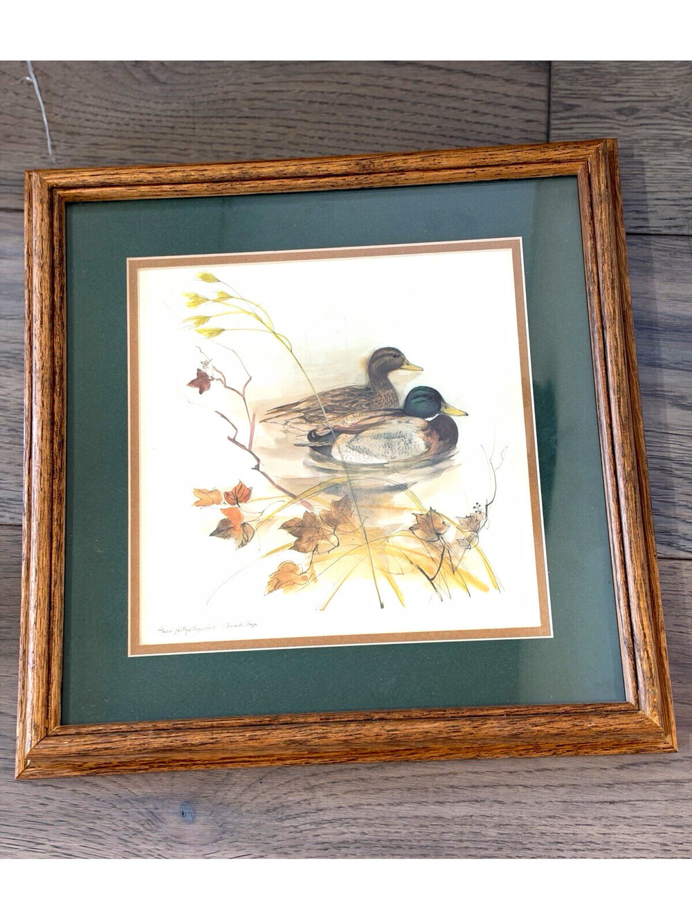 “Anas platyrhynchos” Ducks Framed Matted Landscape by Danish artist Mads Stage